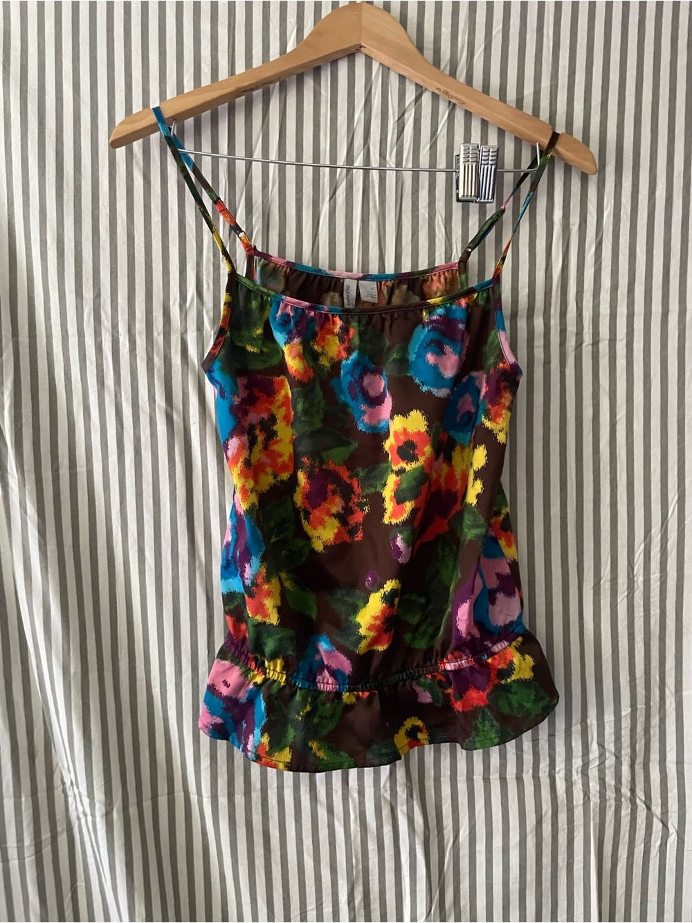 Old Navy Brown Multicolor Floral Spaghetti-Strap Camisole with Ruffle Hem